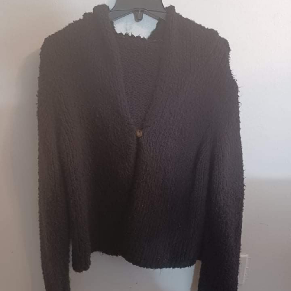 Rampage Clothing Single Button Sweater Hooded Black Womens Large